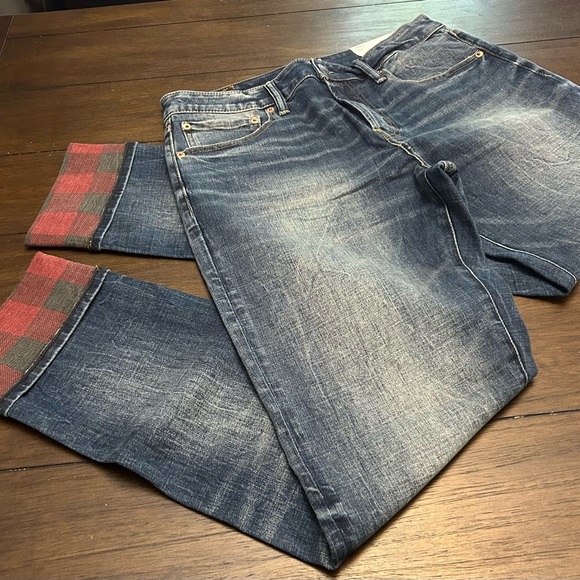 American Eagle Outfitters Other - American Eagle Outfitters Blue Jeans with Red Plaid Cuffs NWT